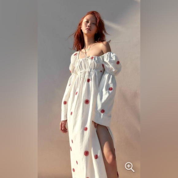 NWOT Free People Emory Embroidered Midi Dress in White and Red, Size XS - Picture 5 of 13